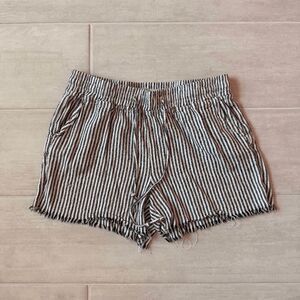 Royalty For Me Linen Shorts Vertical Stripes Navy Blue White Elastic Waistband M